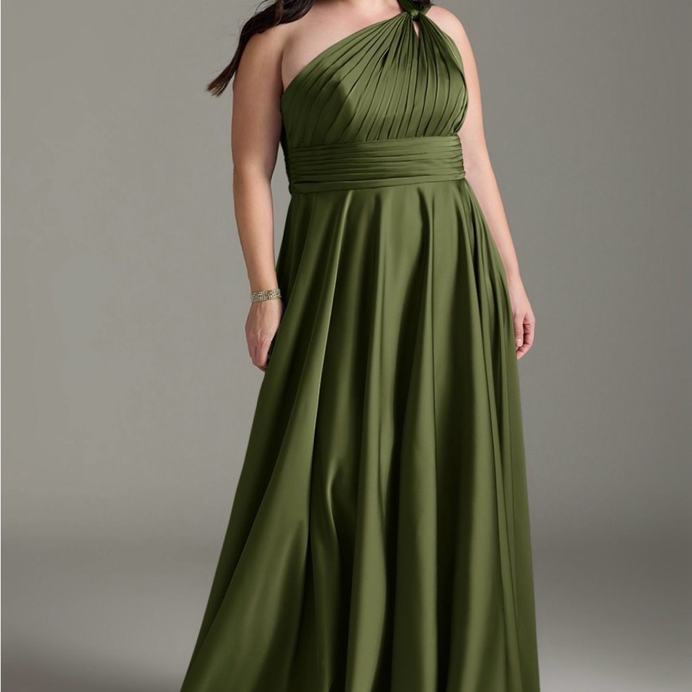 Azazie Charlie One-Shoulder Olive Green A-Line Evening Dress